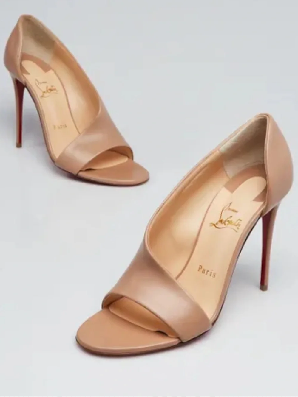 Christian Louboutin Napa Phoebe asymmetric Nude Leather sandals Pumps 36.5 100